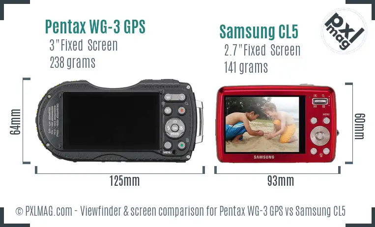 Pentax WG-3 GPS vs Samsung CL5 Screen and Viewfinder comparison