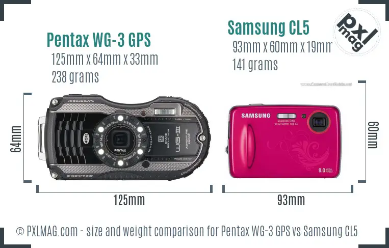 Pentax WG-3 GPS vs Samsung CL5 size comparison