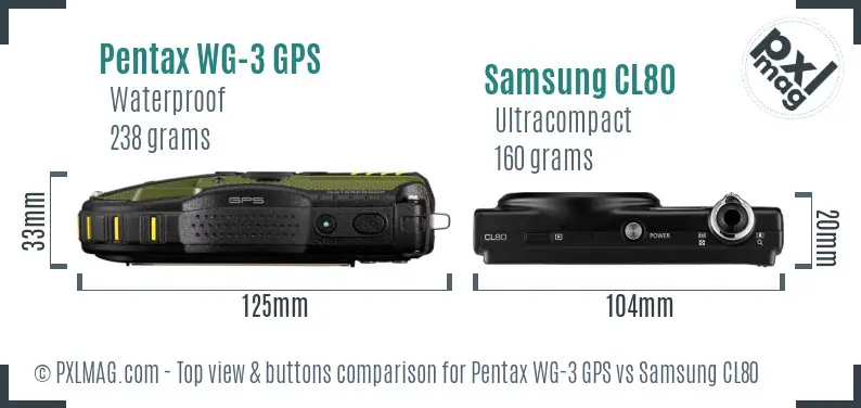 Pentax WG-3 GPS vs Samsung CL80 top view buttons comparison