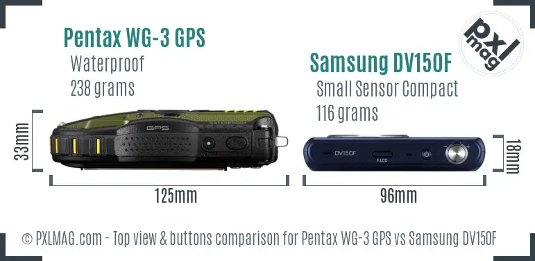 Pentax WG-3 GPS vs Samsung DV150F top view buttons comparison