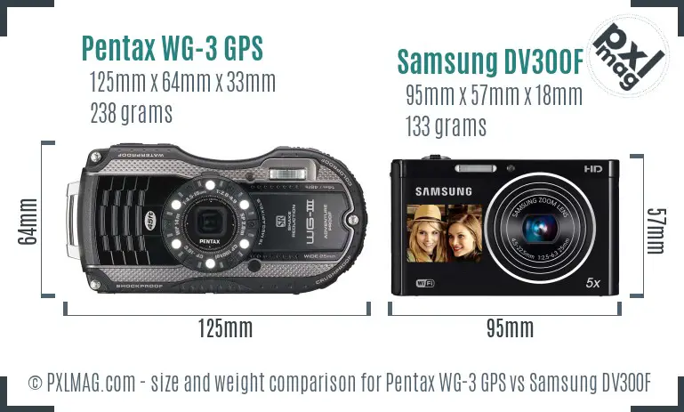 Pentax WG-3 GPS vs Samsung DV300F size comparison