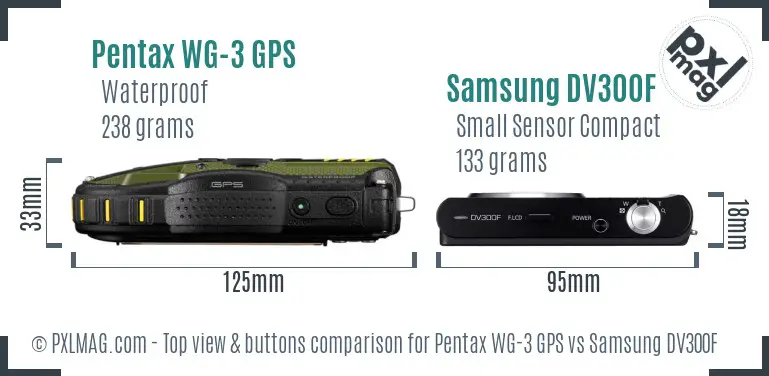 Pentax WG-3 GPS vs Samsung DV300F top view buttons comparison