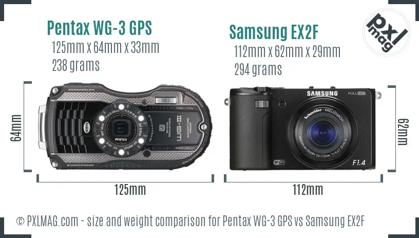 Pentax WG-3 GPS vs Samsung EX2F size comparison