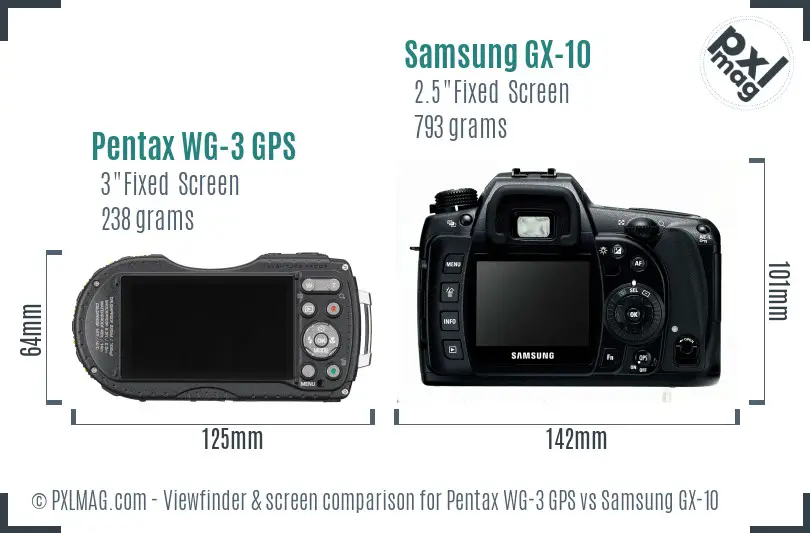 Pentax WG-3 GPS vs Samsung GX-10 Screen and Viewfinder comparison
