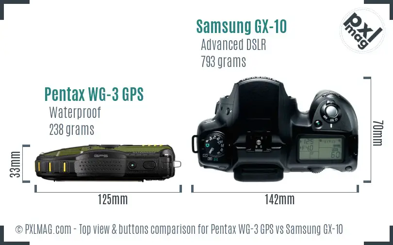 Pentax WG-3 GPS vs Samsung GX-10 top view buttons comparison