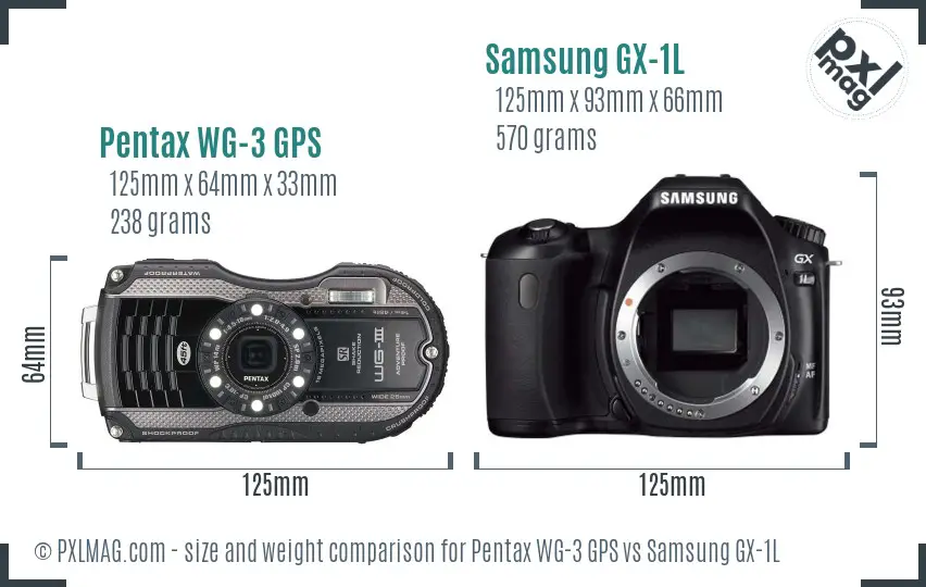 Pentax WG-3 GPS vs Samsung GX-1L size comparison