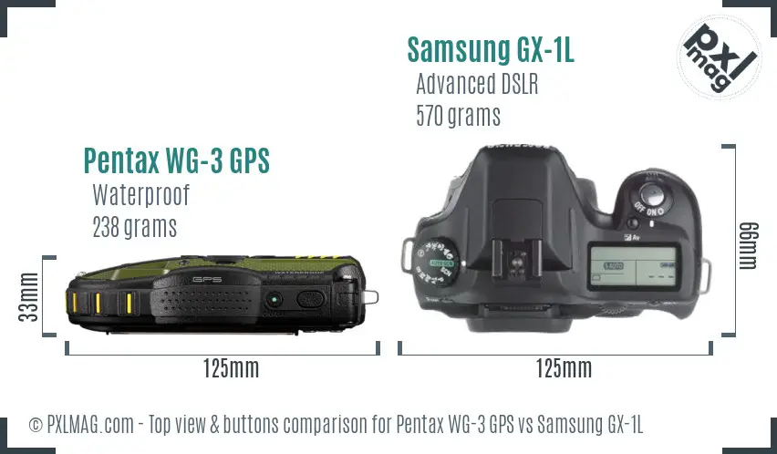 Pentax WG-3 GPS vs Samsung GX-1L top view buttons comparison
