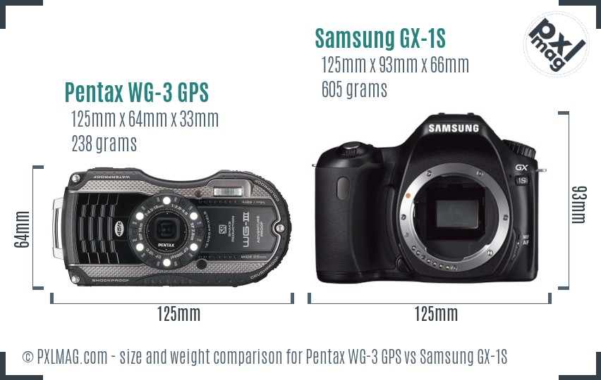 Pentax WG-3 GPS vs Samsung GX-1S size comparison