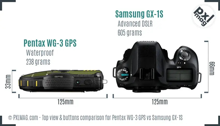 Pentax WG-3 GPS vs Samsung GX-1S top view buttons comparison