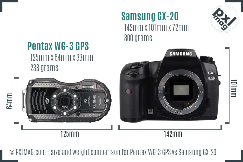 Pentax WG-3 GPS vs Samsung GX-20 size comparison