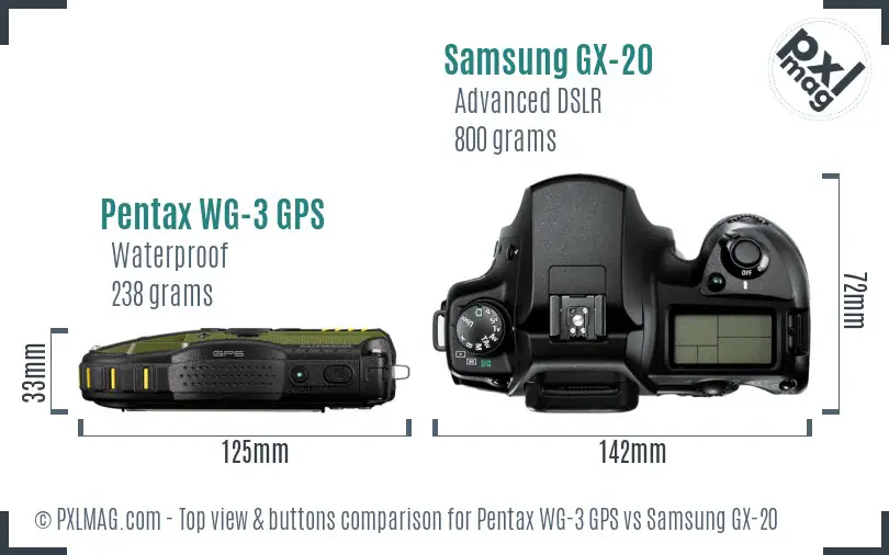 Pentax WG-3 GPS vs Samsung GX-20 top view buttons comparison