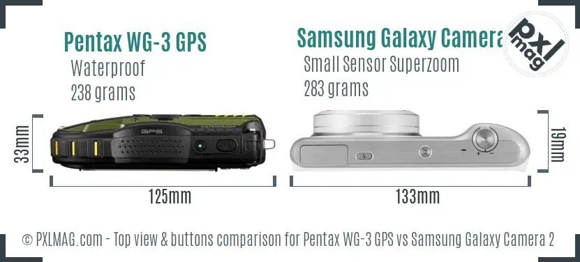 Pentax WG-3 GPS vs Samsung Galaxy Camera 2 top view buttons comparison