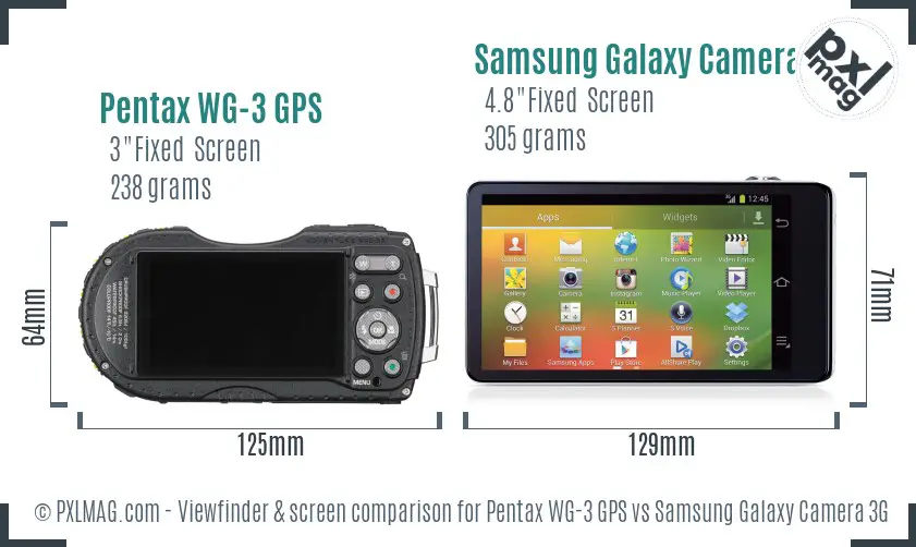 Pentax WG-3 GPS vs Samsung Galaxy Camera 3G Screen and Viewfinder comparison