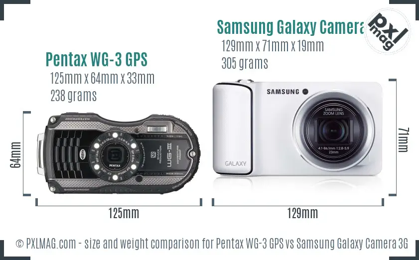 Pentax WG-3 GPS vs Samsung Galaxy Camera 3G size comparison