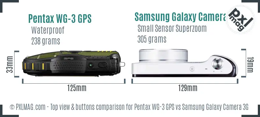 Pentax WG-3 GPS vs Samsung Galaxy Camera 3G top view buttons comparison