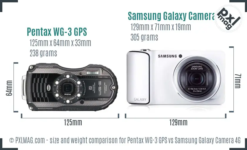 Pentax WG-3 GPS vs Samsung Galaxy Camera 4G size comparison