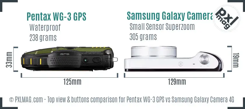 Pentax WG-3 GPS vs Samsung Galaxy Camera 4G top view buttons comparison