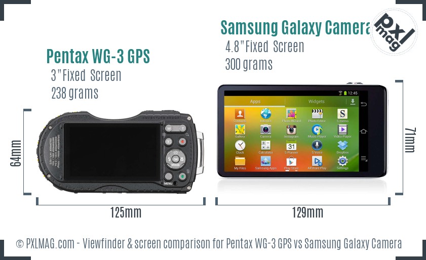 Pentax WG-3 GPS vs Samsung Galaxy Camera Screen and Viewfinder comparison