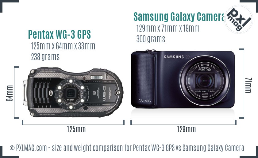 Pentax WG-3 GPS vs Samsung Galaxy Camera size comparison