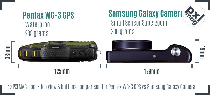 Pentax WG-3 GPS vs Samsung Galaxy Camera top view buttons comparison