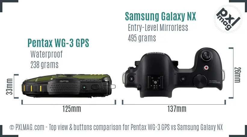 Pentax WG-3 GPS vs Samsung Galaxy NX top view buttons comparison