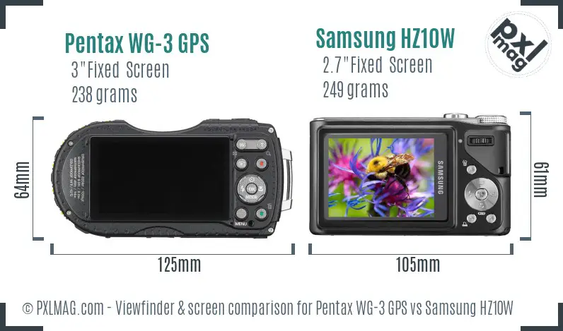 Pentax WG-3 GPS vs Samsung HZ10W Screen and Viewfinder comparison