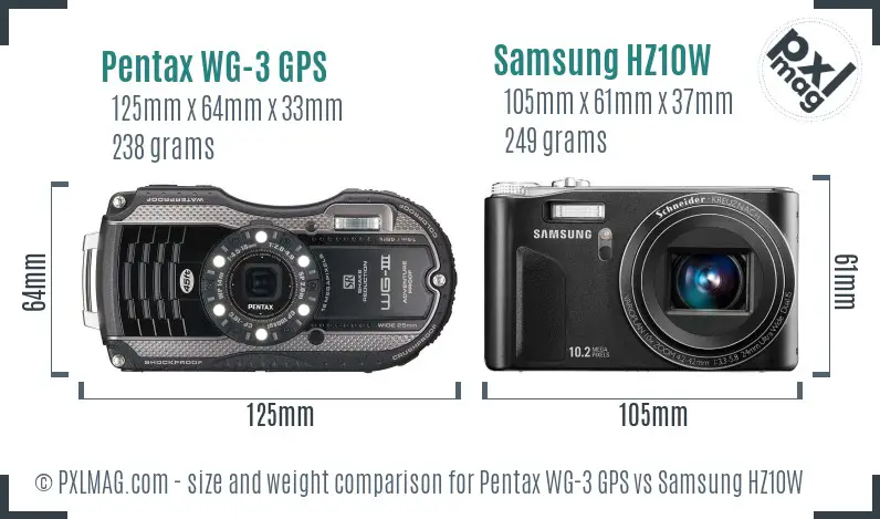 Pentax WG-3 GPS vs Samsung HZ10W size comparison