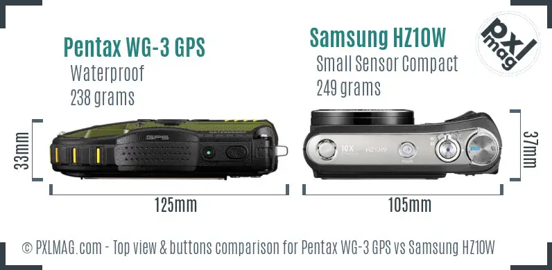 Pentax WG-3 GPS vs Samsung HZ10W top view buttons comparison