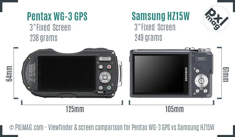 Pentax WG-3 GPS vs Samsung HZ15W Screen and Viewfinder comparison