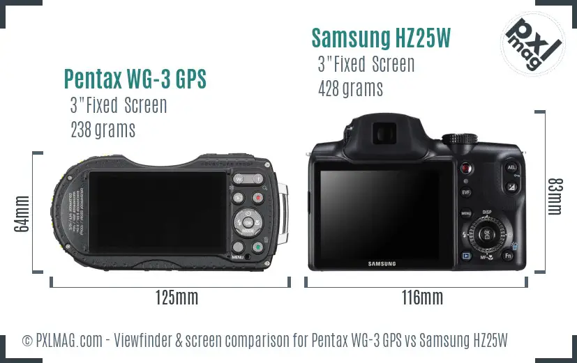 Pentax WG-3 GPS vs Samsung HZ25W Screen and Viewfinder comparison