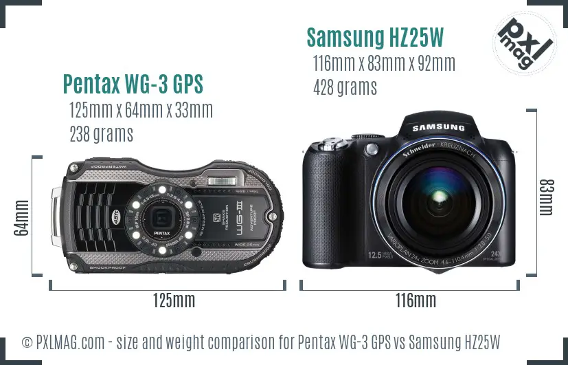 Pentax WG-3 GPS vs Samsung HZ25W size comparison