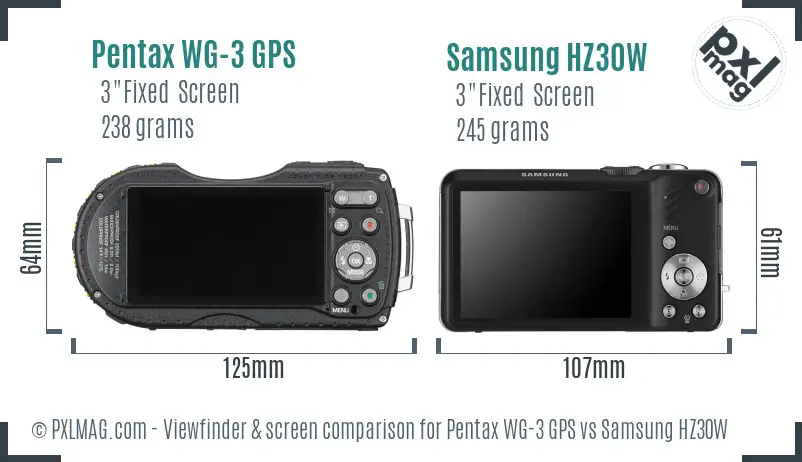 Pentax WG-3 GPS vs Samsung HZ30W Screen and Viewfinder comparison