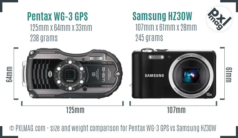 Pentax WG-3 GPS vs Samsung HZ30W size comparison