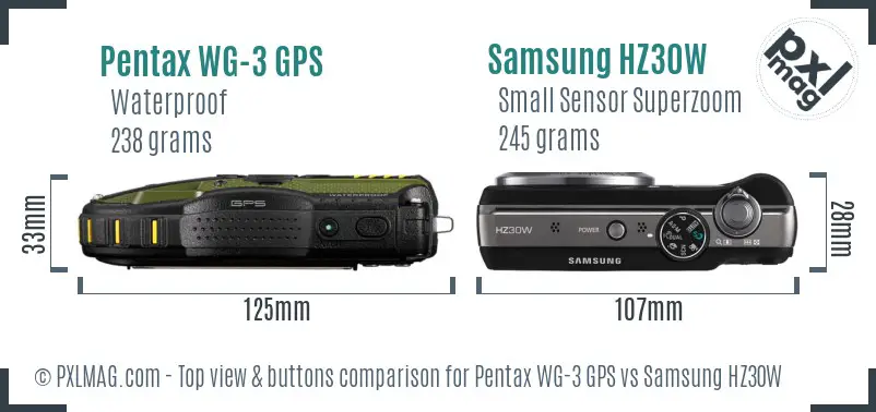 Pentax WG-3 GPS vs Samsung HZ30W top view buttons comparison