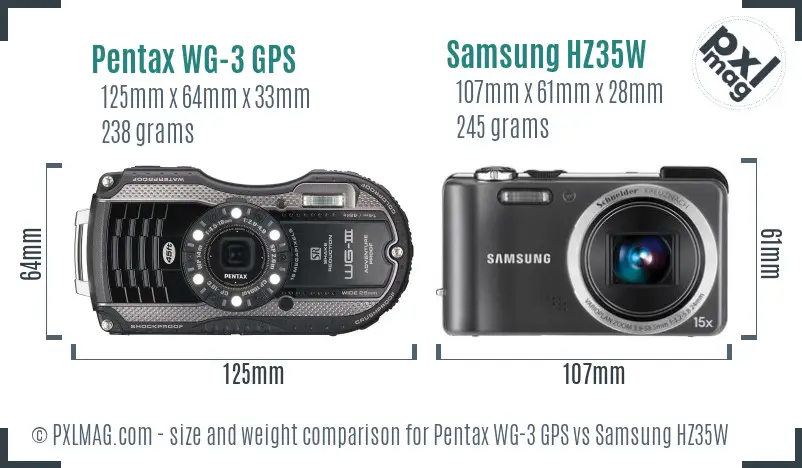 Pentax WG-3 GPS vs Samsung HZ35W size comparison