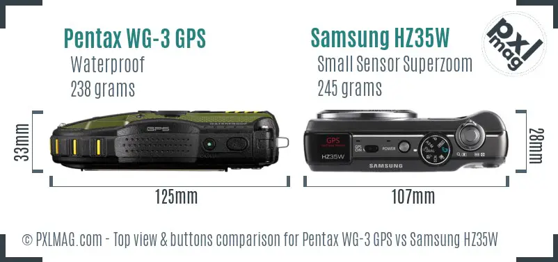 Pentax WG-3 GPS vs Samsung HZ35W top view buttons comparison