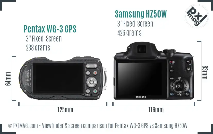 Pentax WG-3 GPS vs Samsung HZ50W Screen and Viewfinder comparison
