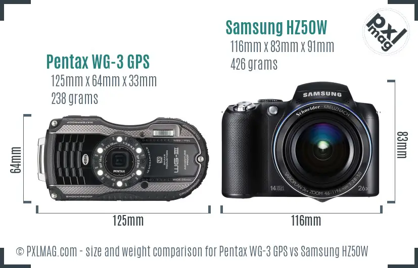 Pentax WG-3 GPS vs Samsung HZ50W size comparison