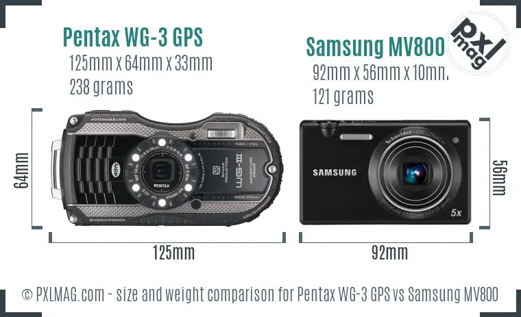 Pentax WG-3 GPS vs Samsung MV800 size comparison