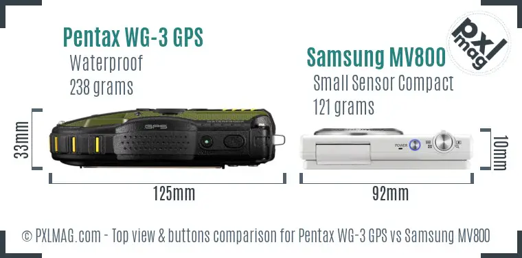 Pentax WG-3 GPS vs Samsung MV800 top view buttons comparison