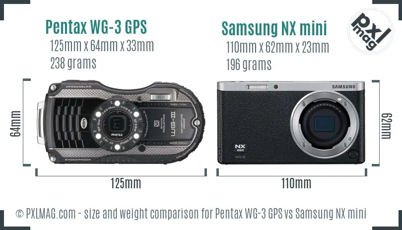 Pentax WG-3 GPS vs Samsung NX mini size comparison