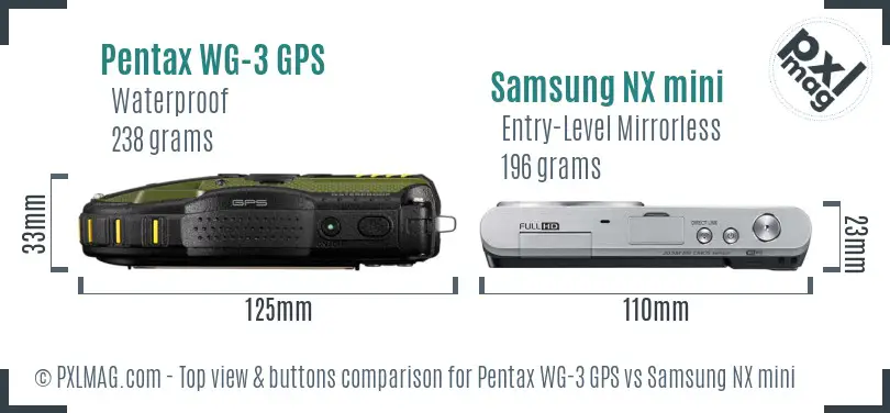 Pentax WG-3 GPS vs Samsung NX mini top view buttons comparison