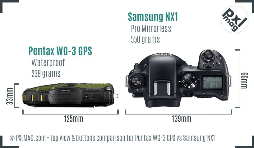 Pentax WG-3 GPS vs Samsung NX1 top view buttons comparison