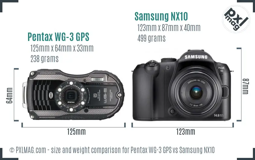 Pentax WG-3 GPS vs Samsung NX10 size comparison