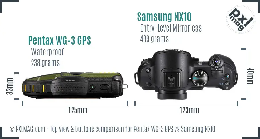 Pentax WG-3 GPS vs Samsung NX10 top view buttons comparison