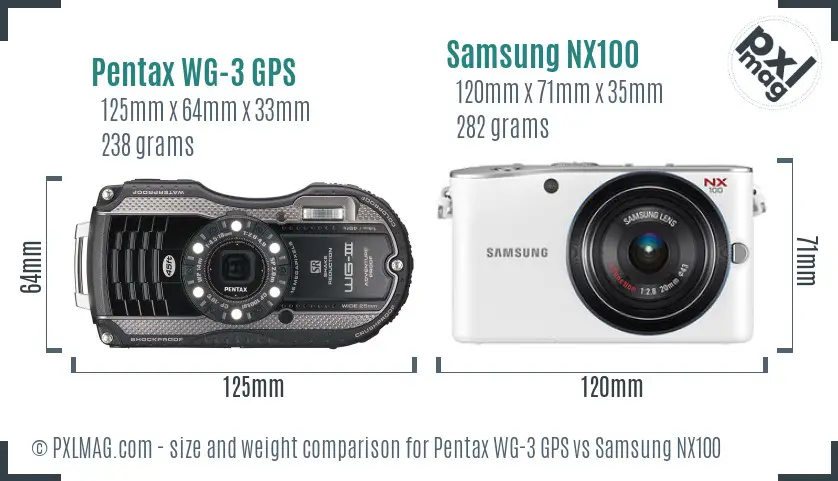 Pentax WG-3 GPS vs Samsung NX100 size comparison