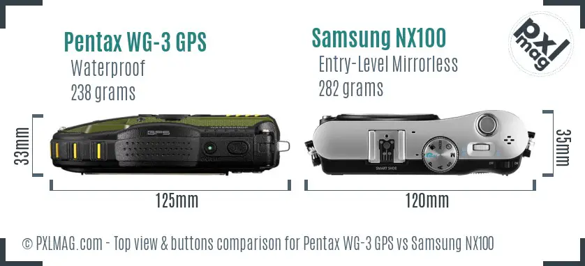 Pentax WG-3 GPS vs Samsung NX100 top view buttons comparison