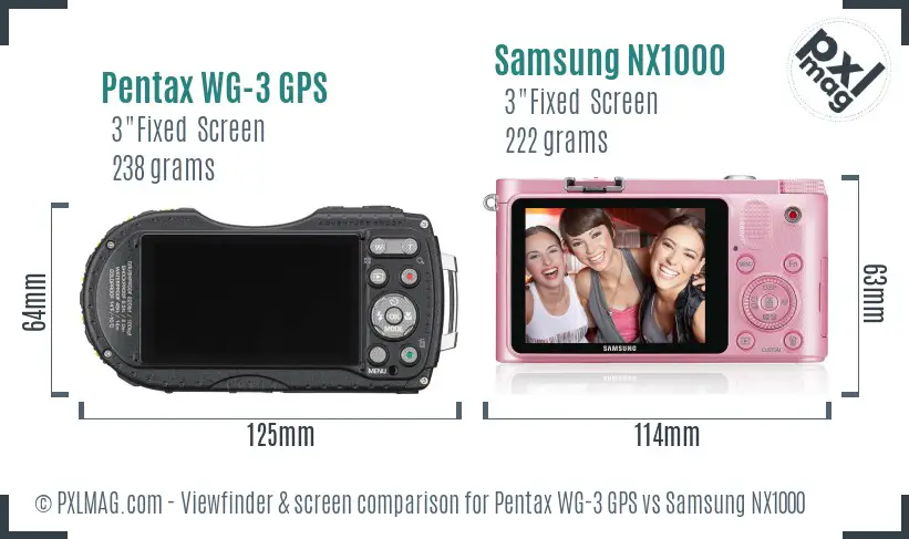 Pentax WG-3 GPS vs Samsung NX1000 Screen and Viewfinder comparison