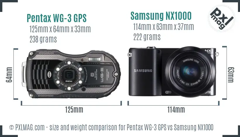Pentax WG-3 GPS vs Samsung NX1000 size comparison