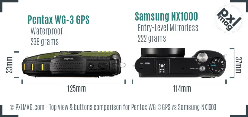 Pentax WG-3 GPS vs Samsung NX1000 top view buttons comparison